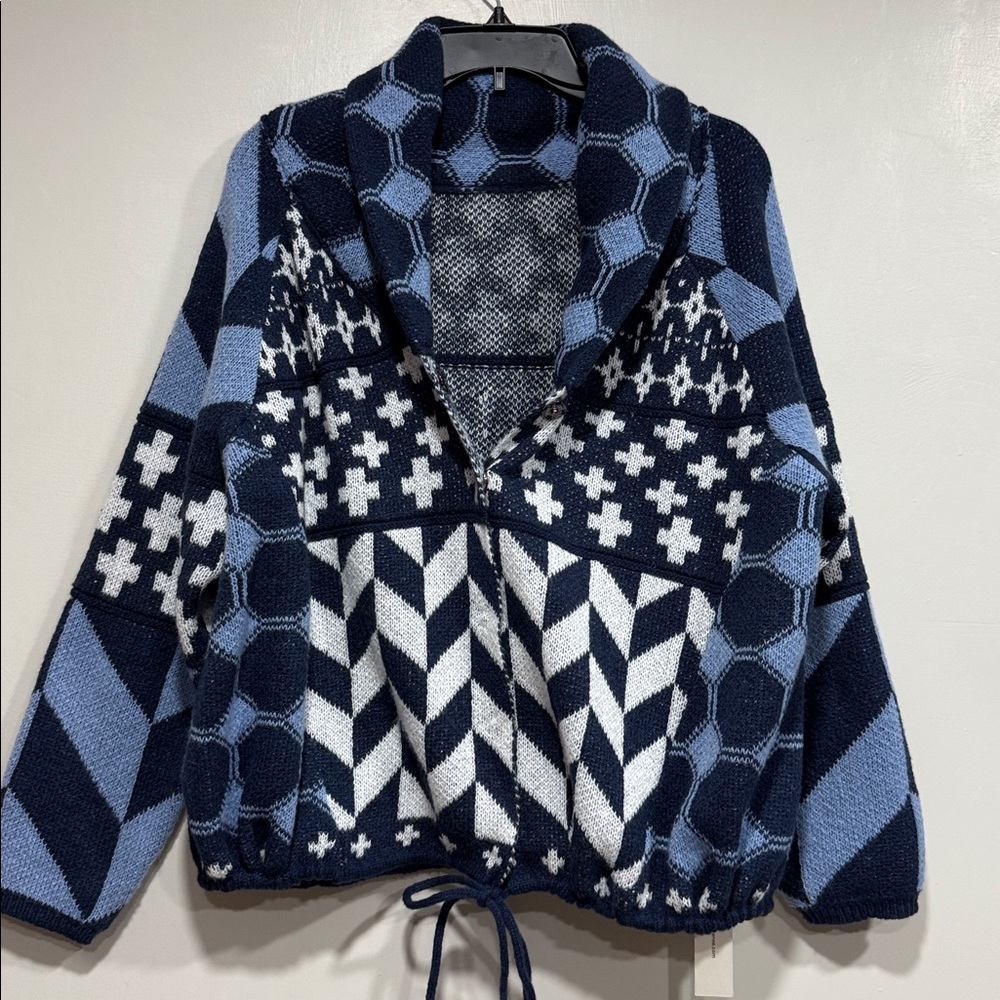 Commense Blue and White Patterned Cardigan - Picture 3 of 5
